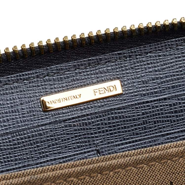 Pre Owned Fendi Grey Leather Zip Around Continental Wallet