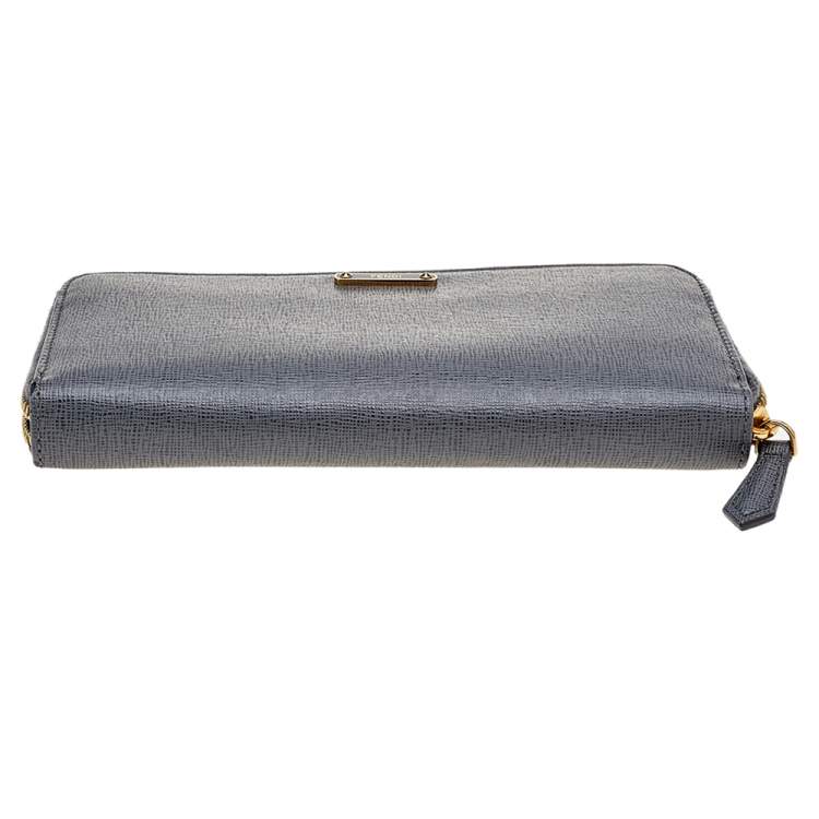 Pre Owned Fendi Grey Leather Zip Around Continental Wallet