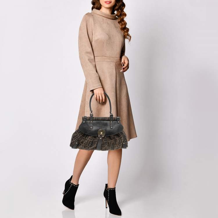 Pre Owned Fendi Tobacco Zucca Canvas and Leather Magic Top Handle Bag