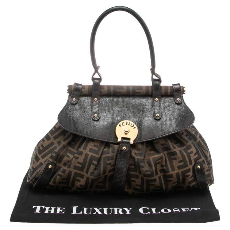 Pre Owned Fendi Tobacco Zucca Canvas and Leather Magic Top Handle Bag