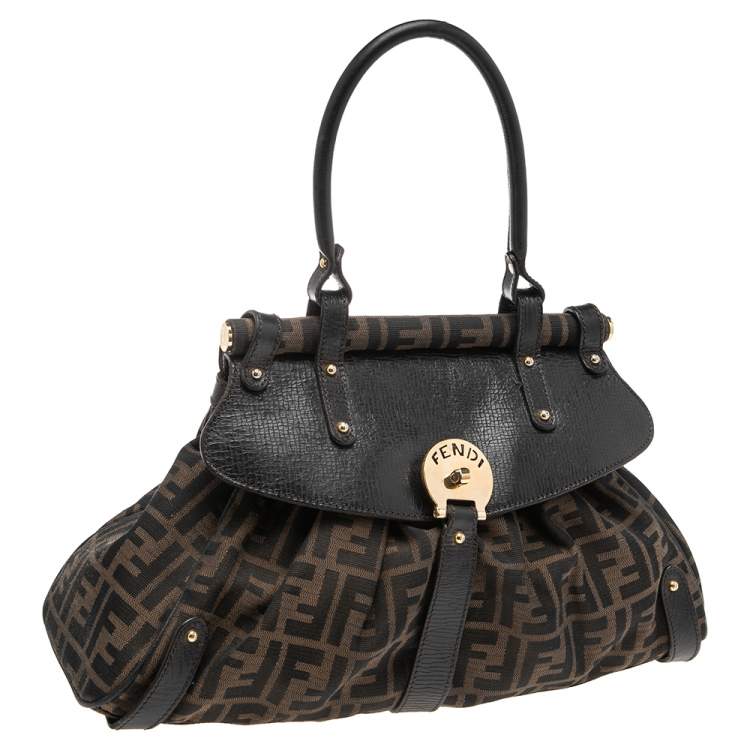 Pre Owned Fendi Tobacco Zucca Canvas and Leather Magic Top Handle Bag