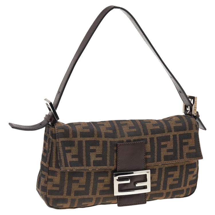 Pre Owned Fendi Tobacco Zucca Canvas and Leather Mama Baguette Bag