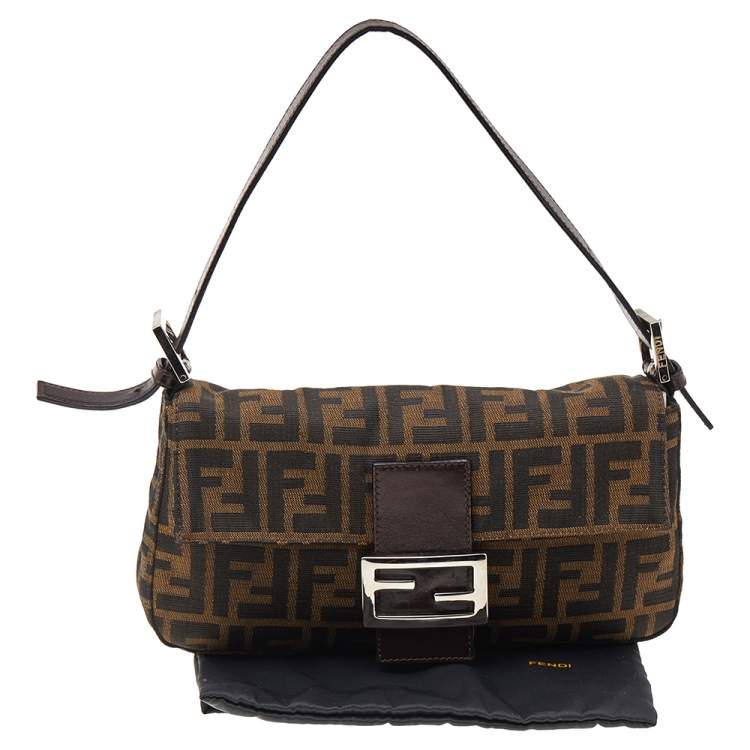 Pre Owned Fendi Tobacco Zucca Canvas and Leather Mama Baguette Bag