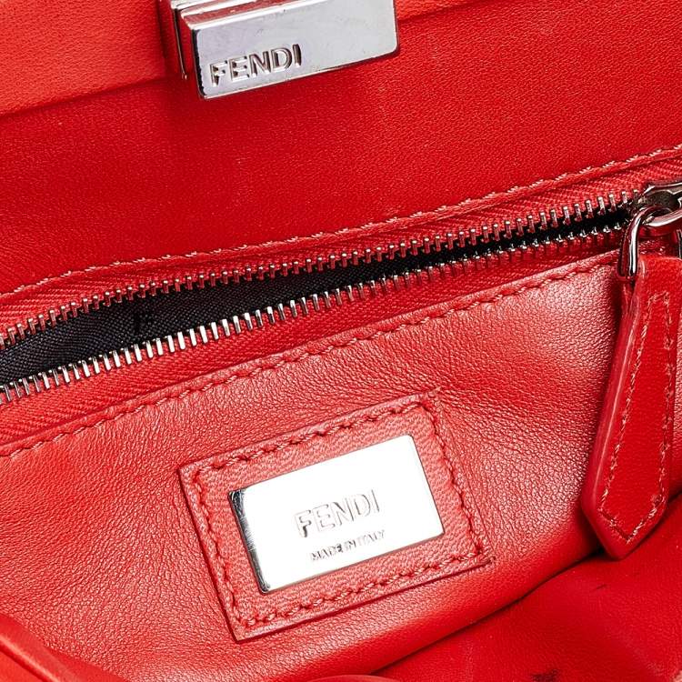 Pre Owned Fendi Orange Leather Mini Peekaboo Top Handle Bag