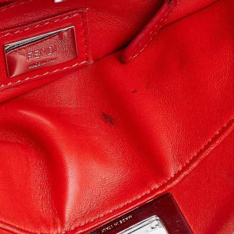Pre Owned Fendi Orange Leather Mini Peekaboo Top Handle Bag