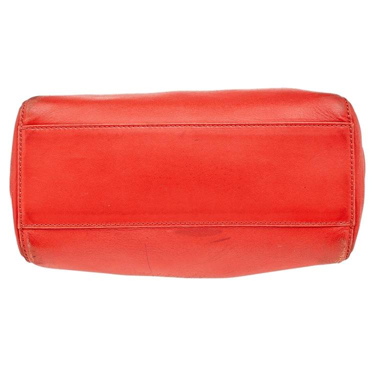 Pre Owned Fendi Orange Leather Mini Peekaboo Top Handle Bag