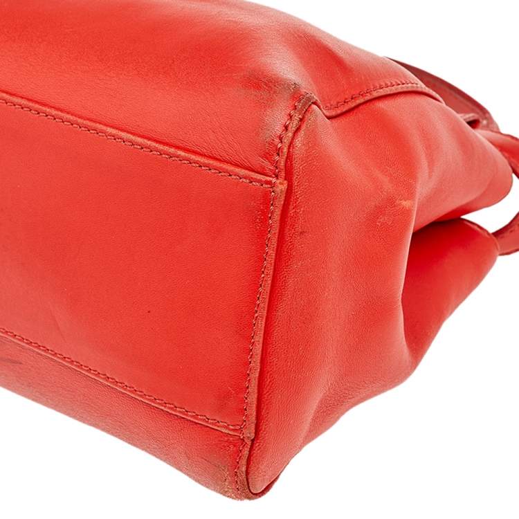 Pre Owned Fendi Orange Leather Mini Peekaboo Top Handle Bag