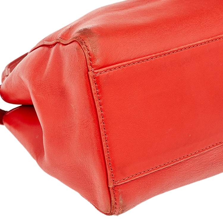 Pre Owned Fendi Orange Leather Mini Peekaboo Top Handle Bag