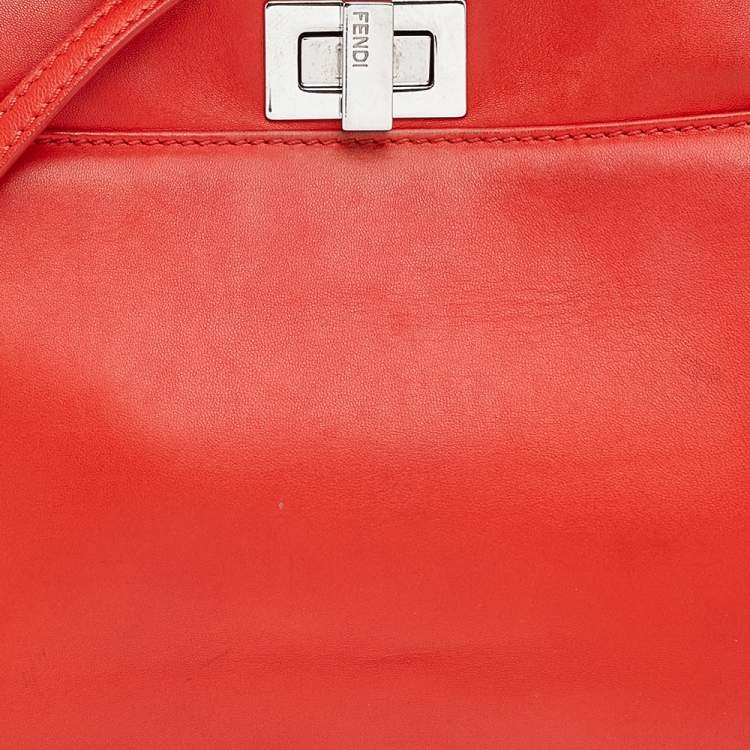 Pre Owned Fendi Orange Leather Mini Peekaboo Top Handle Bag