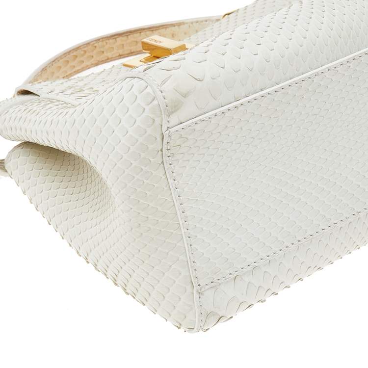 Pre Owned Fendi White Python Mini Peekaboo Top Handle Bag