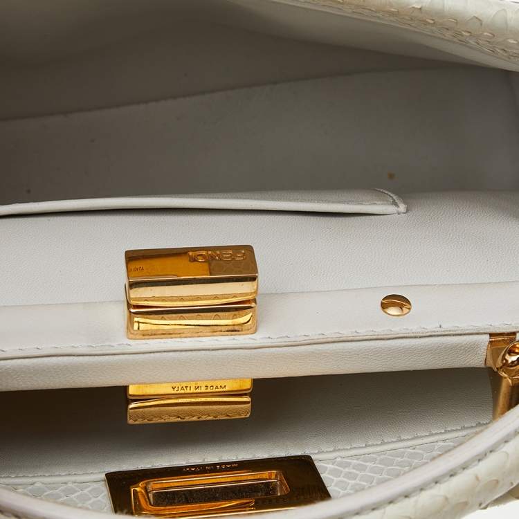 Pre Owned Fendi White Python Mini Peekaboo Top Handle Bag