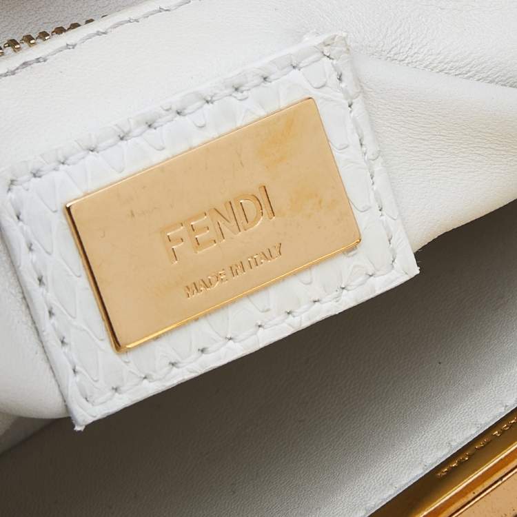 Pre Owned Fendi White Python Mini Peekaboo Top Handle Bag