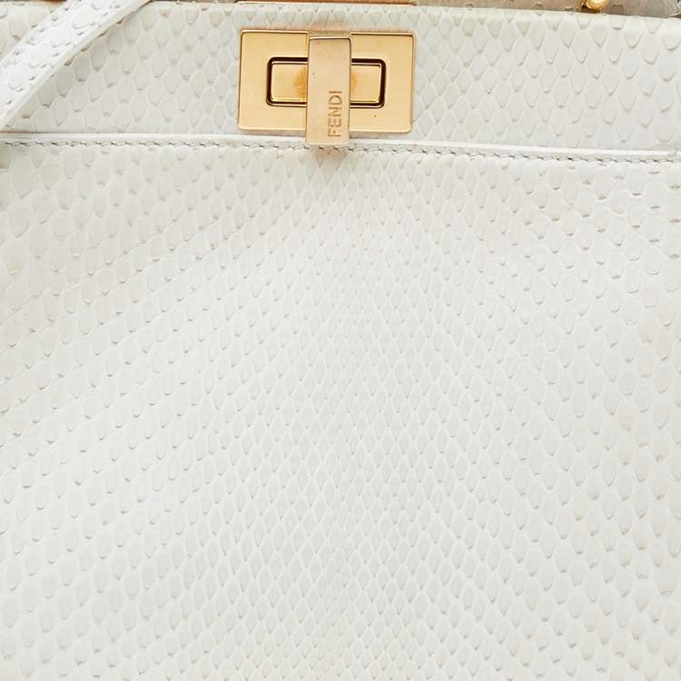 Pre Owned Fendi White Python Mini Peekaboo Top Handle Bag