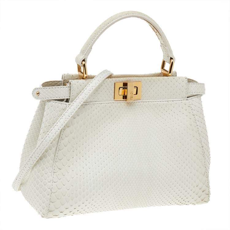 Pre Owned Fendi White Python Mini Peekaboo Top Handle Bag