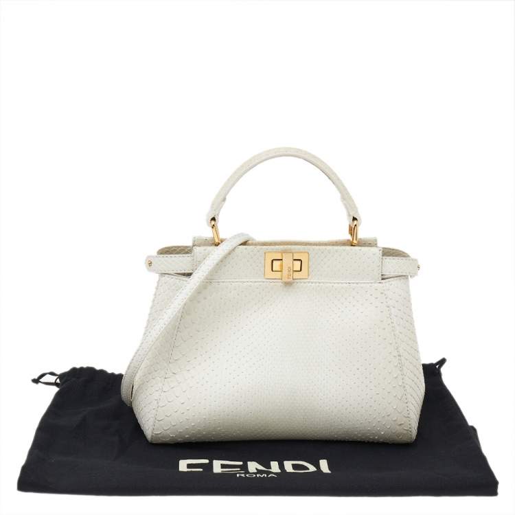Pre Owned Fendi White Python Mini Peekaboo Top Handle Bag