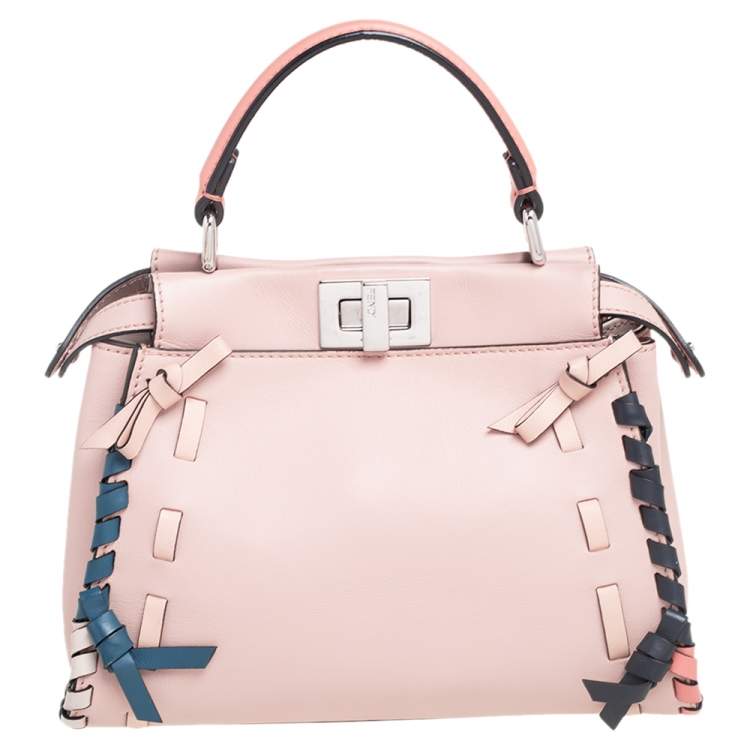 Pre Owned Fendi Multicolor Leather Whip Stitch Mini Peekaboo Top Handle Bag