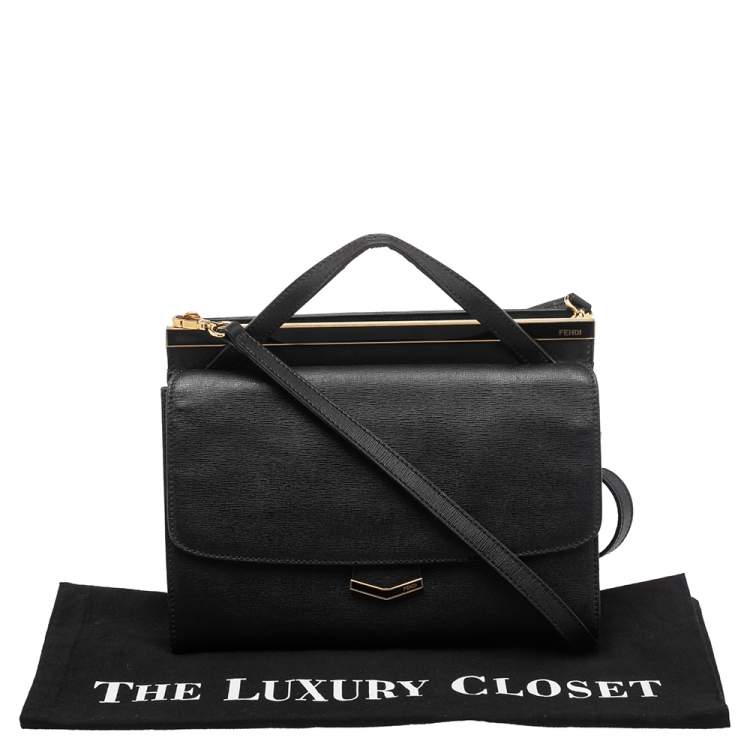 Pre Owned Fendi Black Textured Leather Small Demi Jour Top Handle Bag