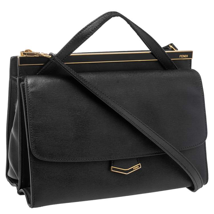 Pre Owned Fendi Black Textured Leather Small Demi Jour Top Handle Bag