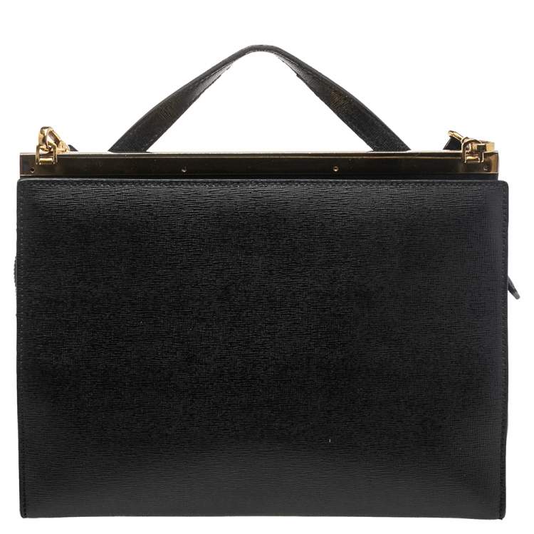Pre Owned Fendi Black Textured Leather Small Demi Jour Top Handle Bag