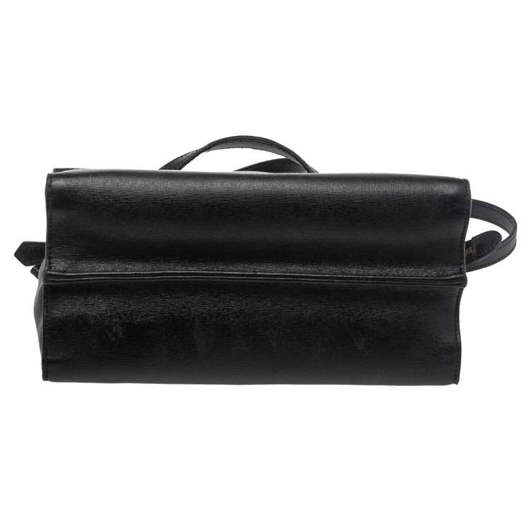 Pre Owned Fendi Black Textured Leather Small Demi Jour Top Handle Bag
