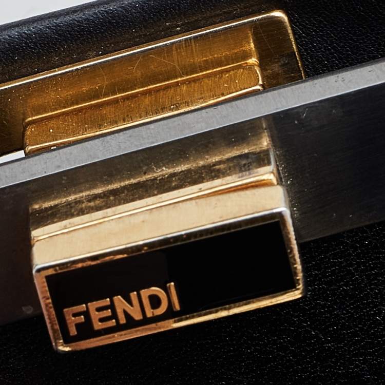 Pre Owned Fendi Navy Blue Leather Mini Peekaboo Top Handle Bag