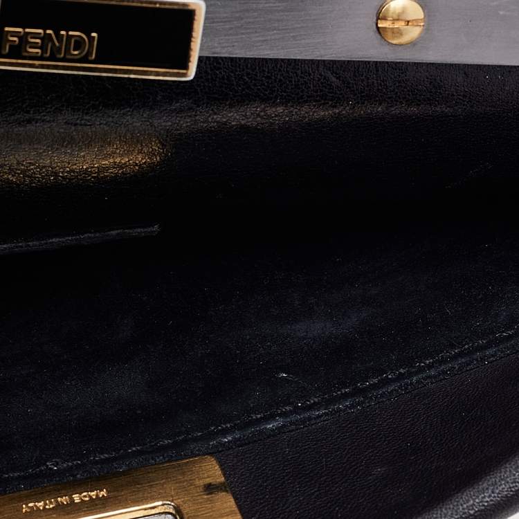 Pre Owned Fendi Navy Blue Leather Mini Peekaboo Top Handle Bag