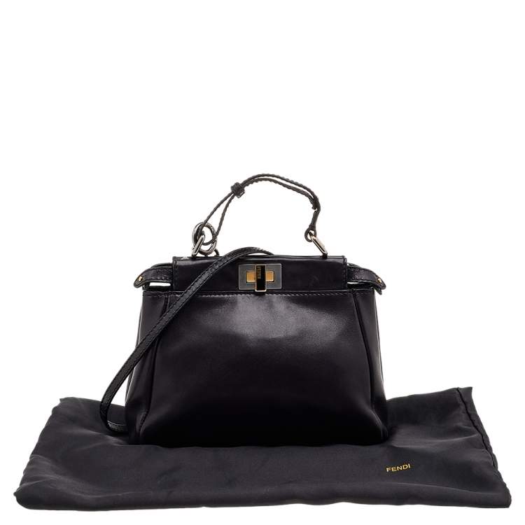 Pre Owned Fendi Navy Blue Leather Mini Peekaboo Top Handle Bag