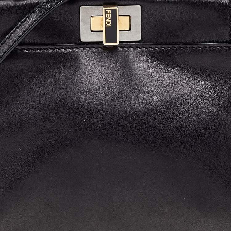 Pre Owned Fendi Navy Blue Leather Mini Peekaboo Top Handle Bag