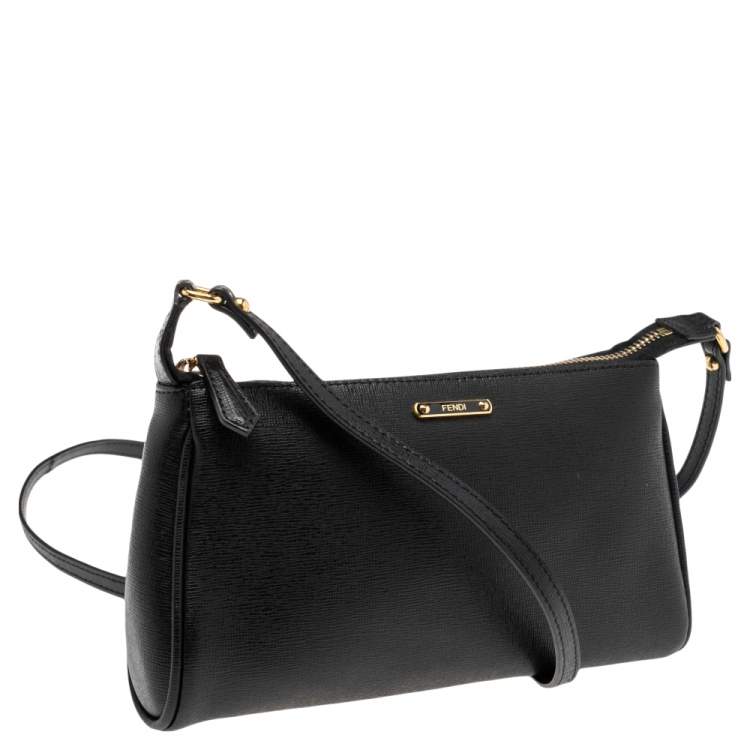 Pre Owned Fendi Black Leather Crayons Pochette Crossbody Bag