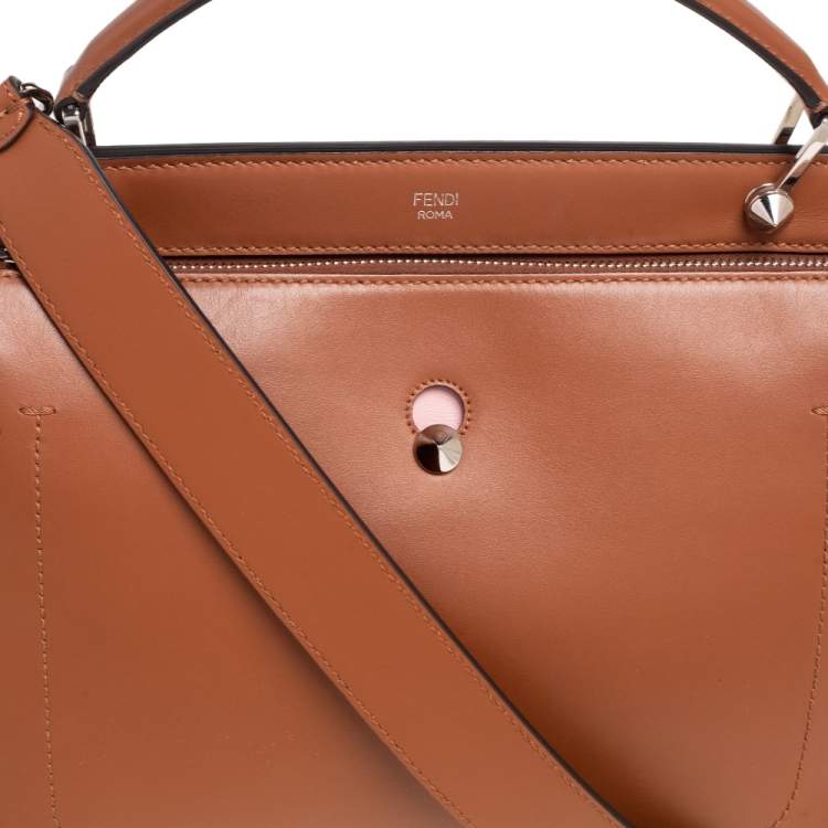 Pre Owned Fendi Tan Leather Large Dotcom Top Handle Bag