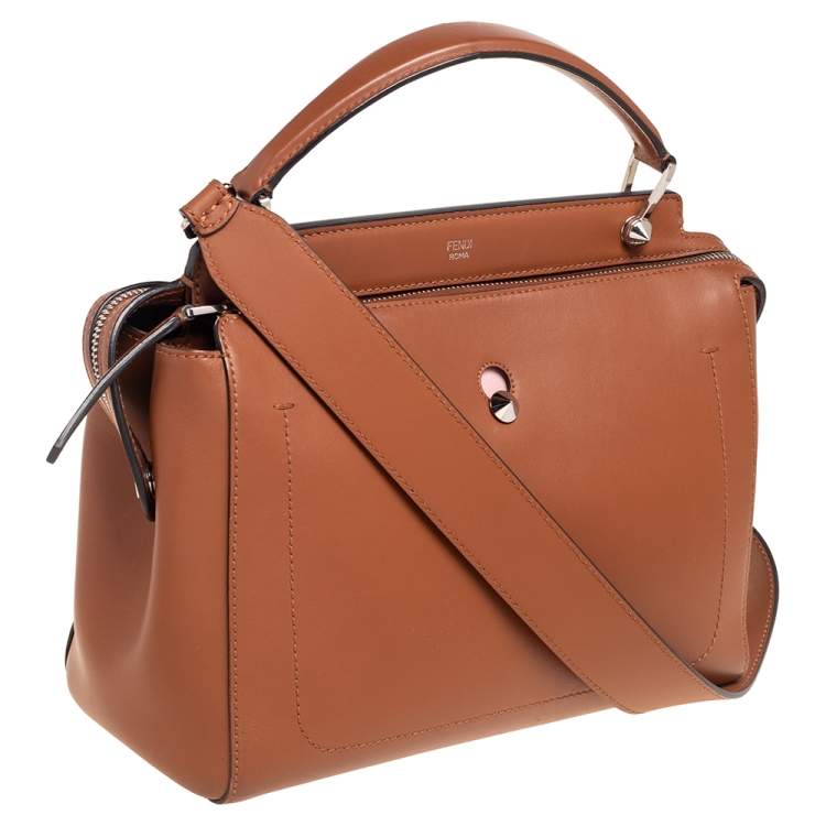 Pre Owned Fendi Tan Leather Large Dotcom Top Handle Bag