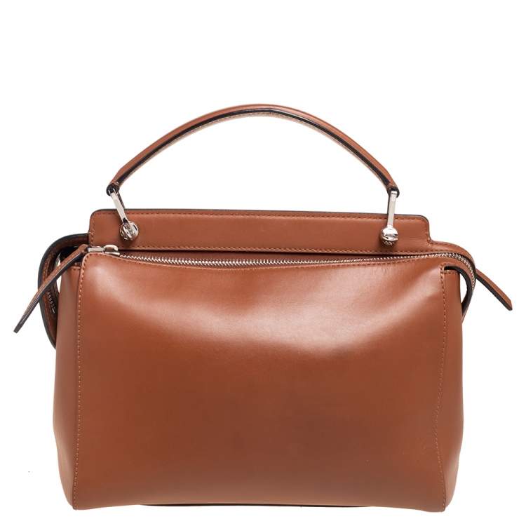 Pre Owned Fendi Tan Leather Large Dotcom Top Handle Bag