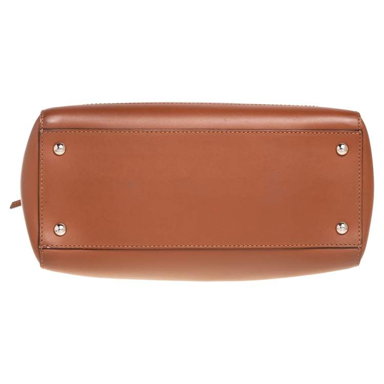 Pre Owned Fendi Tan Leather Large Dotcom Top Handle Bag