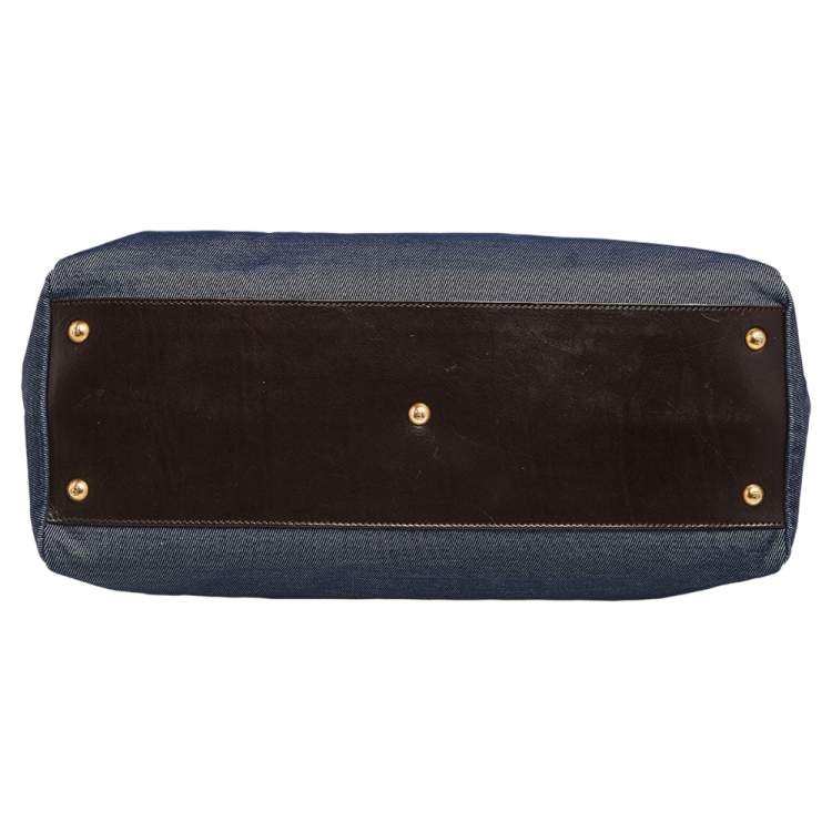 Pre Owned Fendi Blue/Brown Denim and Leather Large Peekaboo Top Handle Bag