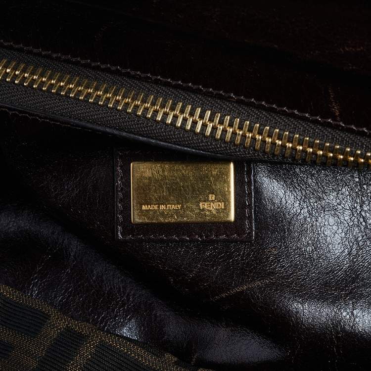 Pre Owned Fendi Blue/Brown Denim and Leather Large Peekaboo Top Handle Bag
