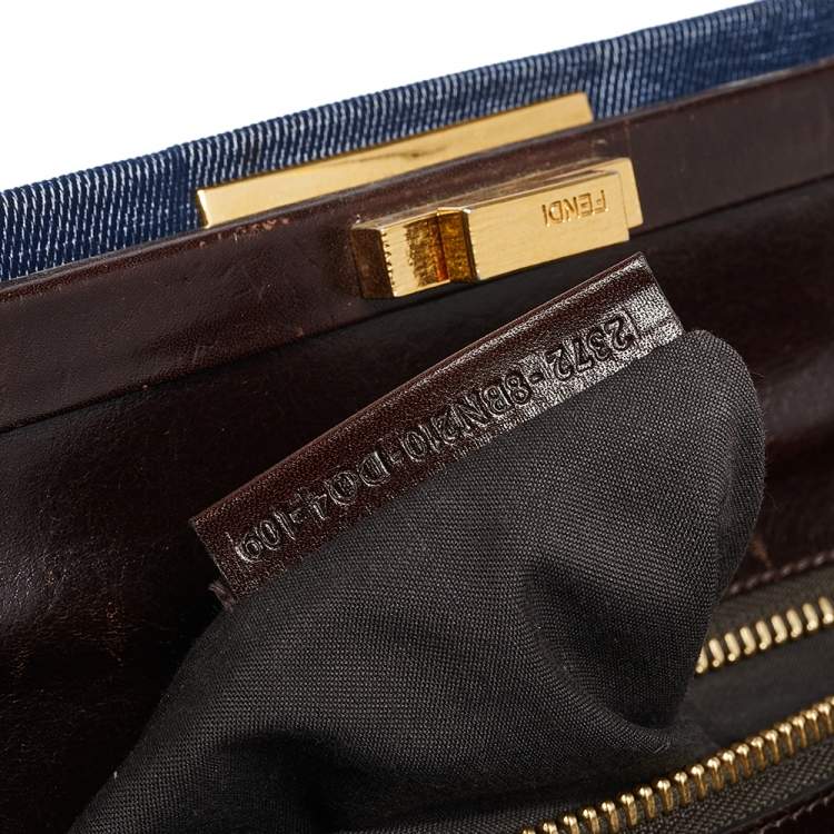 Pre Owned Fendi Blue/Brown Denim and Leather Large Peekaboo Top Handle Bag