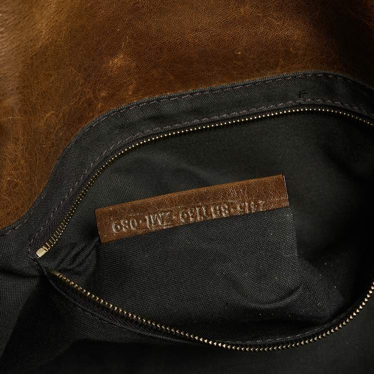 Pre Owned Fendi Brown Leather Borsa Flap Chain Baguette 