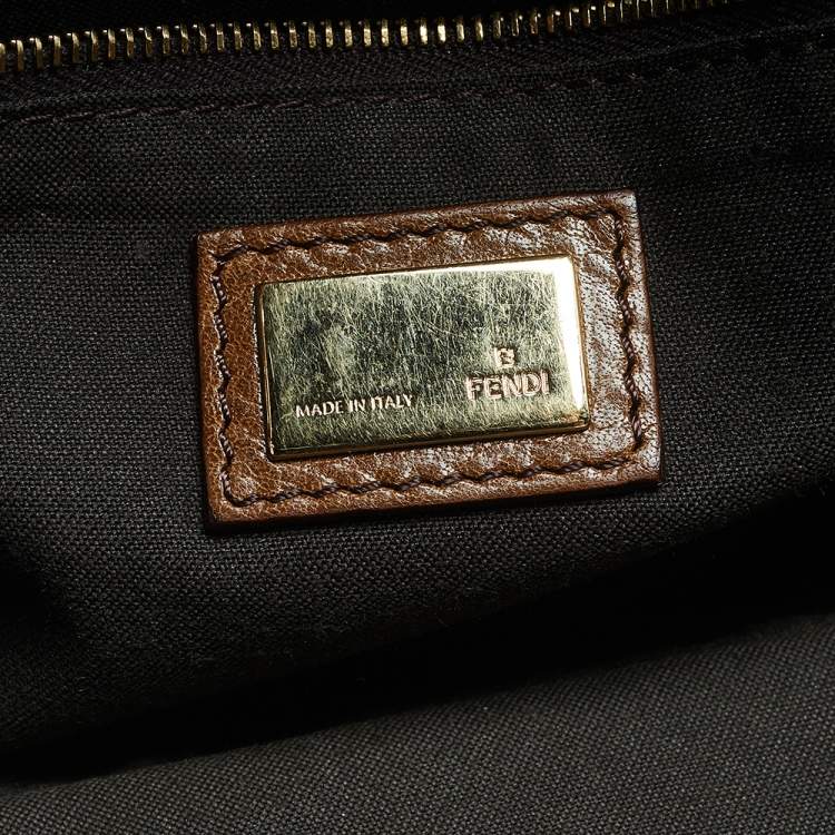 Pre Owned Fendi Brown Leather Borsa Flap Chain Baguette 