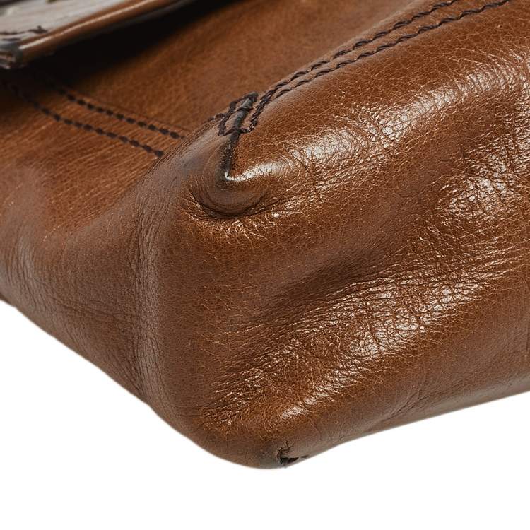 Pre Owned Fendi Brown Leather Borsa Flap Chain Baguette 