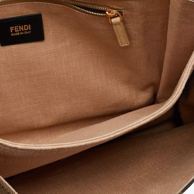 Pre Owned Fendi Tobacco Canvas Large Pequin Stripe Claudia Shoulder Bag