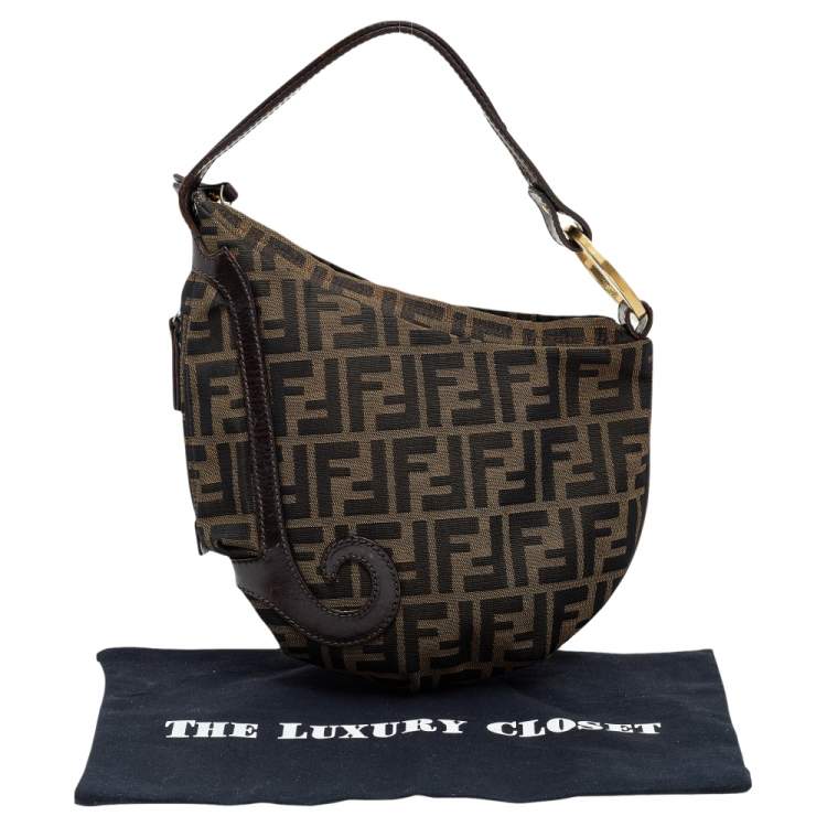 Pre Owned Fendi Tobacco Zucca Canvas and Leather Oyster Bag