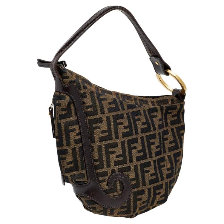 Pre Owned Fendi Tobacco Zucca Canvas and Leather Oyster Bag