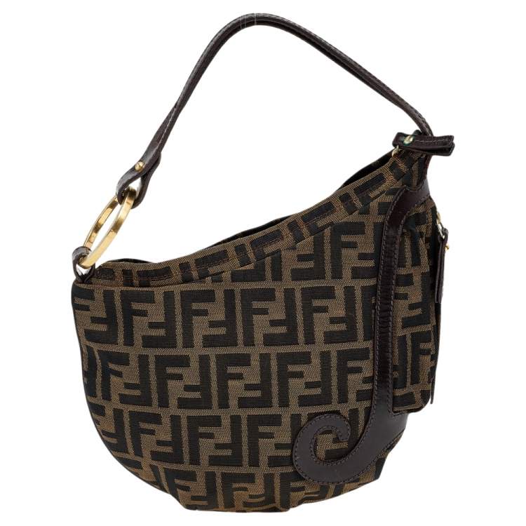Pre Owned Fendi Tobacco Zucca Canvas and Leather Oyster Bag
