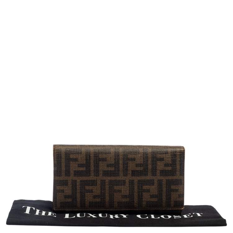 Pre Owned Fendi Tobacco Zucca Coated Canvas Trifold Continental Wallet