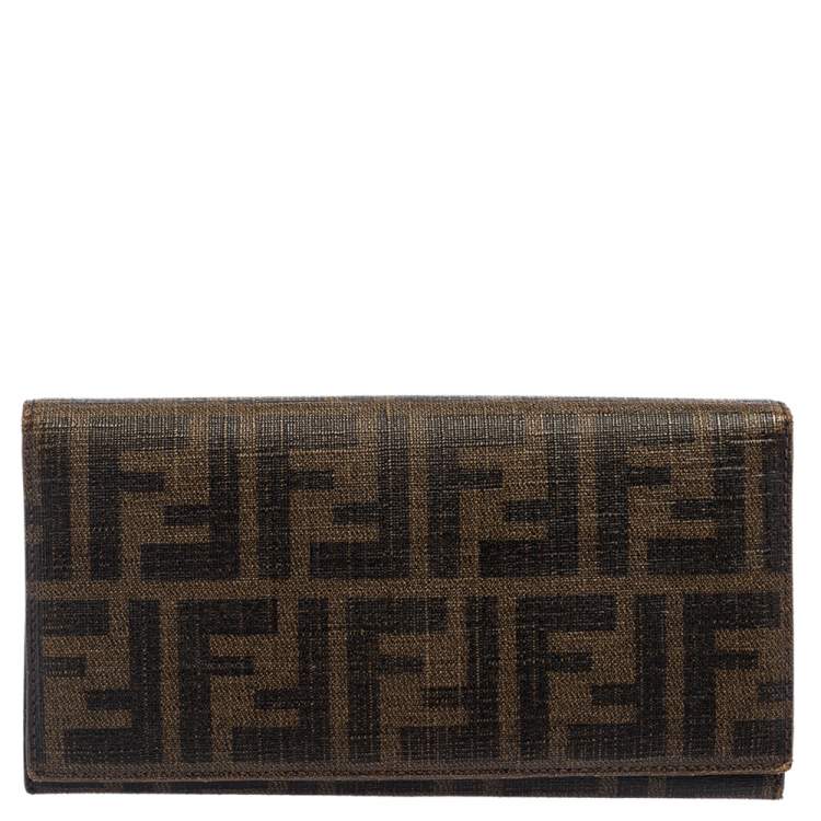 Pre Owned Fendi Tobacco Zucca Coated Canvas Trifold Continental Wallet