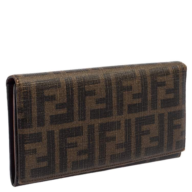 Pre Owned Fendi Tobacco Zucca Coated Canvas Trifold Continental Wallet