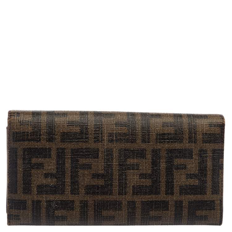 Pre Owned Fendi Tobacco Zucca Coated Canvas Trifold Continental Wallet