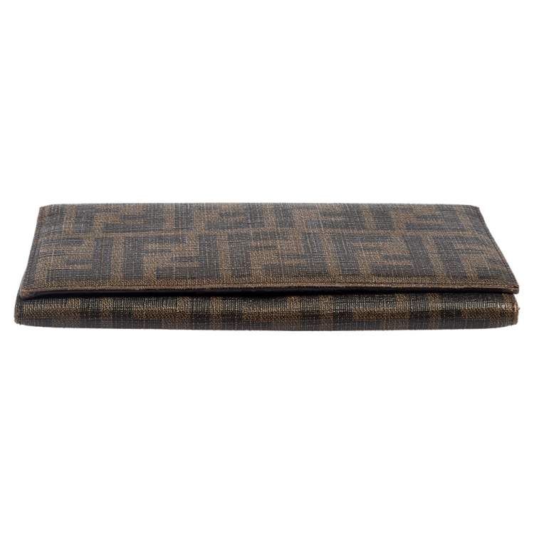 Pre Owned Fendi Tobacco Zucca Coated Canvas Trifold Continental Wallet