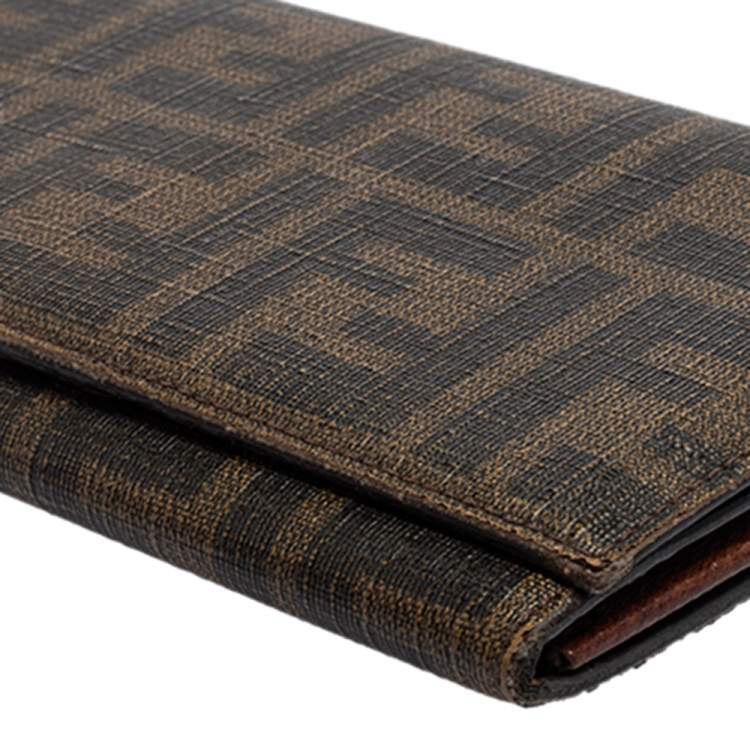 Pre Owned Fendi Tobacco Zucca Coated Canvas Trifold Continental Wallet