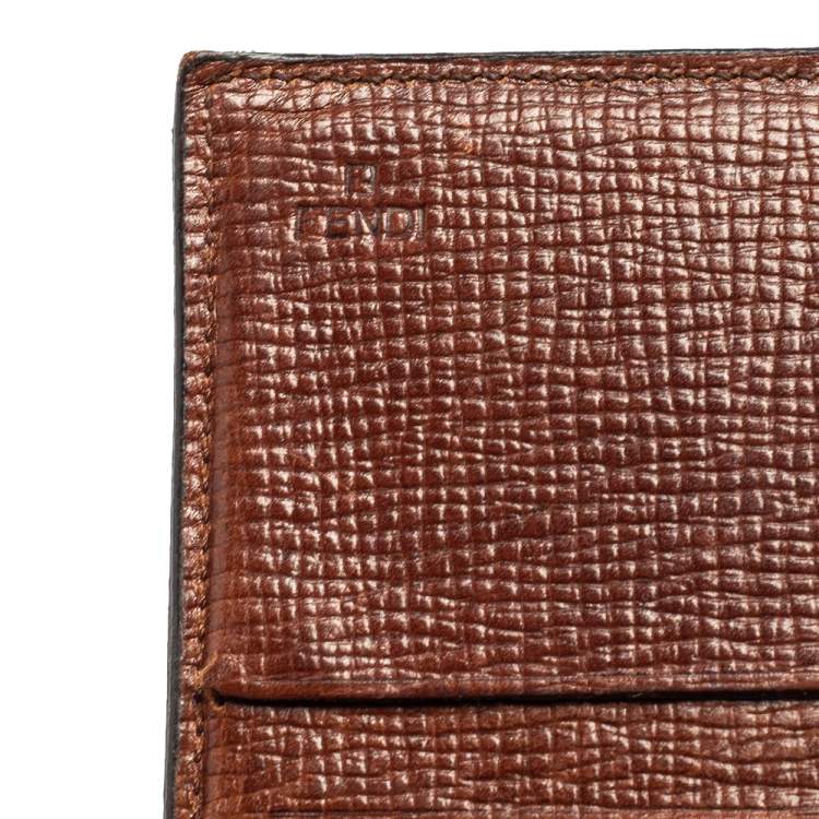 Pre Owned Fendi Tobacco Zucca Coated Canvas Trifold Continental Wallet